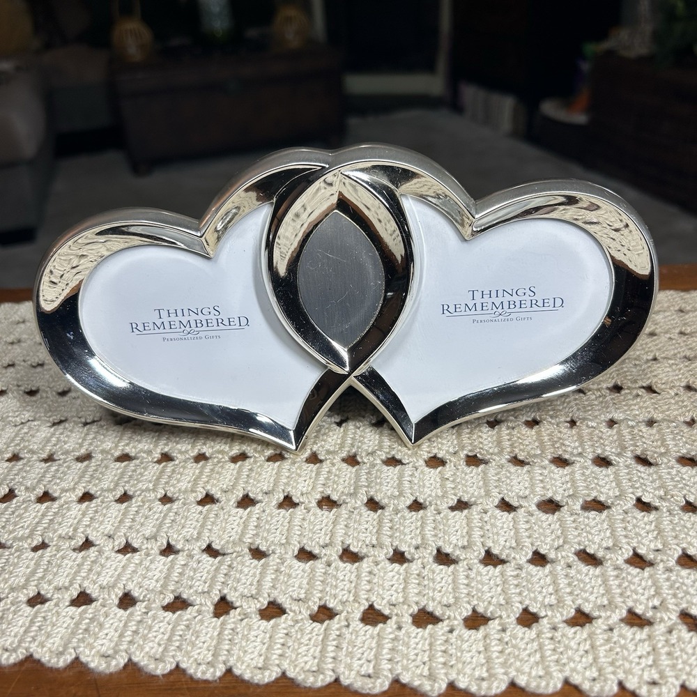 Things Remembered Double Heart Silver Plated Picture Frame No Engraving 8.5x4.5"